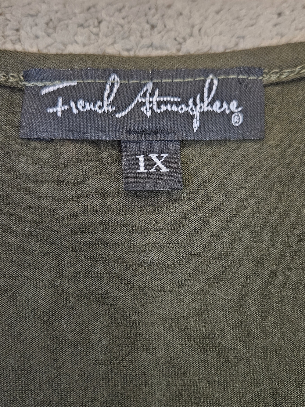 French Atmosphere Olive Green Short Sleeve Maxi Dress with Side Slits Size 1X - Picture 4 of 10